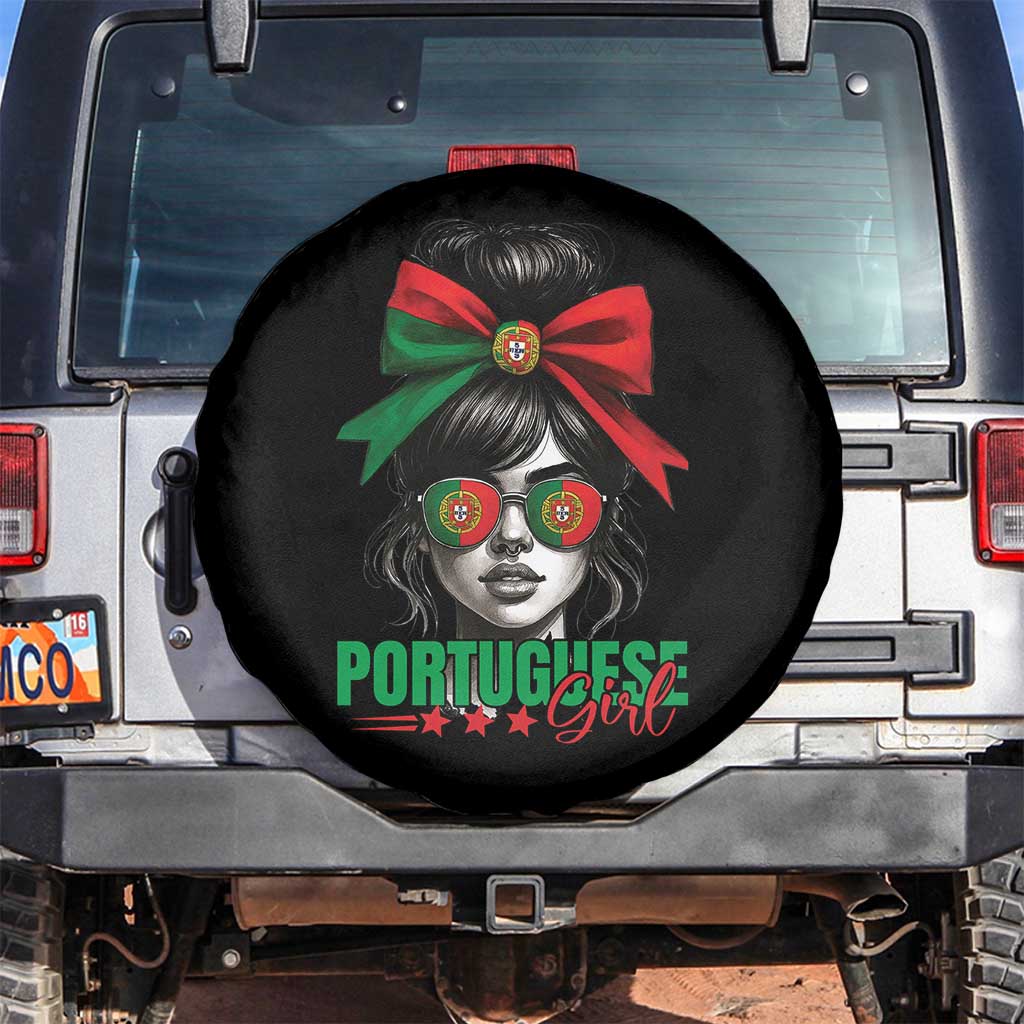 Portuguese Girl Spare Tire Cover Messy Bun Portugal Flag Roots Heritage Pride Gift - Wonder Print Shop