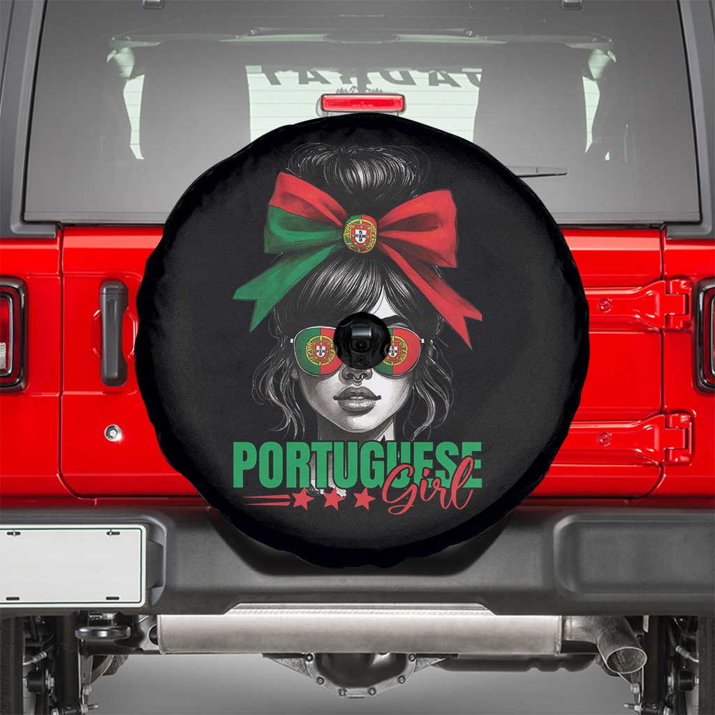 Portuguese Girl Spare Tire Cover Messy Bun Portugal Flag Roots Heritage Pride Gift - Wonder Print Shop