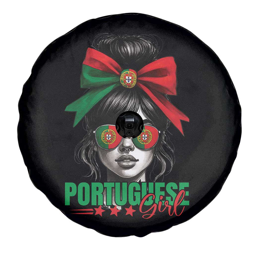 Portuguese Girl Spare Tire Cover Messy Bun Portugal Flag Roots Heritage Pride Gift - Wonder Print Shop