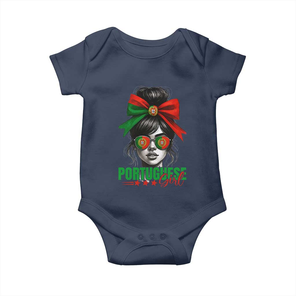 Portuguese Girl Baby Onesie Messy Bun Portugal Flag Roots Heritage Pride Gift - Wonder Print Shop