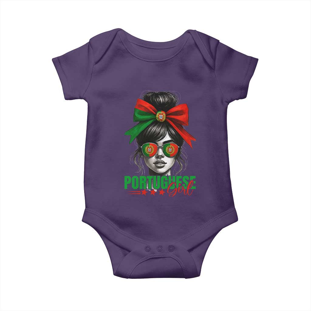 Portuguese Girl Baby Onesie Messy Bun Portugal Flag Roots Heritage Pride Gift - Wonder Print Shop