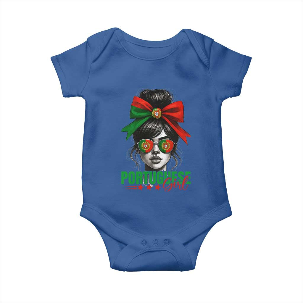 Portuguese Girl Baby Onesie Messy Bun Portugal Flag Roots Heritage Pride Gift - Wonder Print Shop
