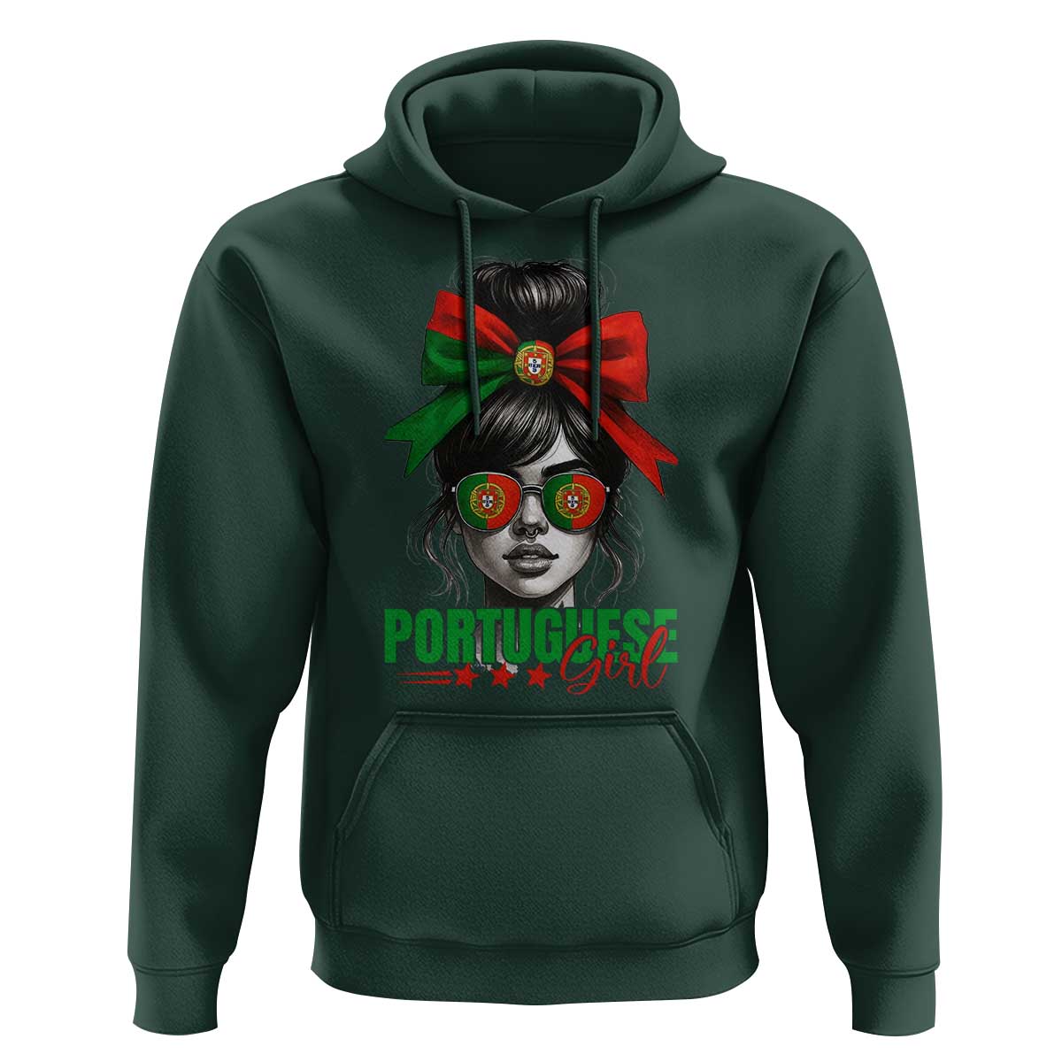 Portuguese Girl Hoodie Messy Bun Portugal Flag Roots Heritage Pride Gift - Wonder Print Shop