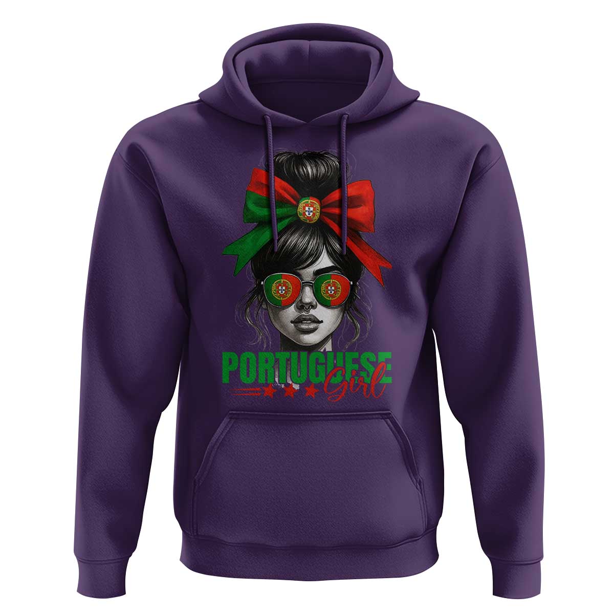 Portuguese Girl Hoodie Messy Bun Portugal Flag Roots Heritage Pride Gift - Wonder Print Shop