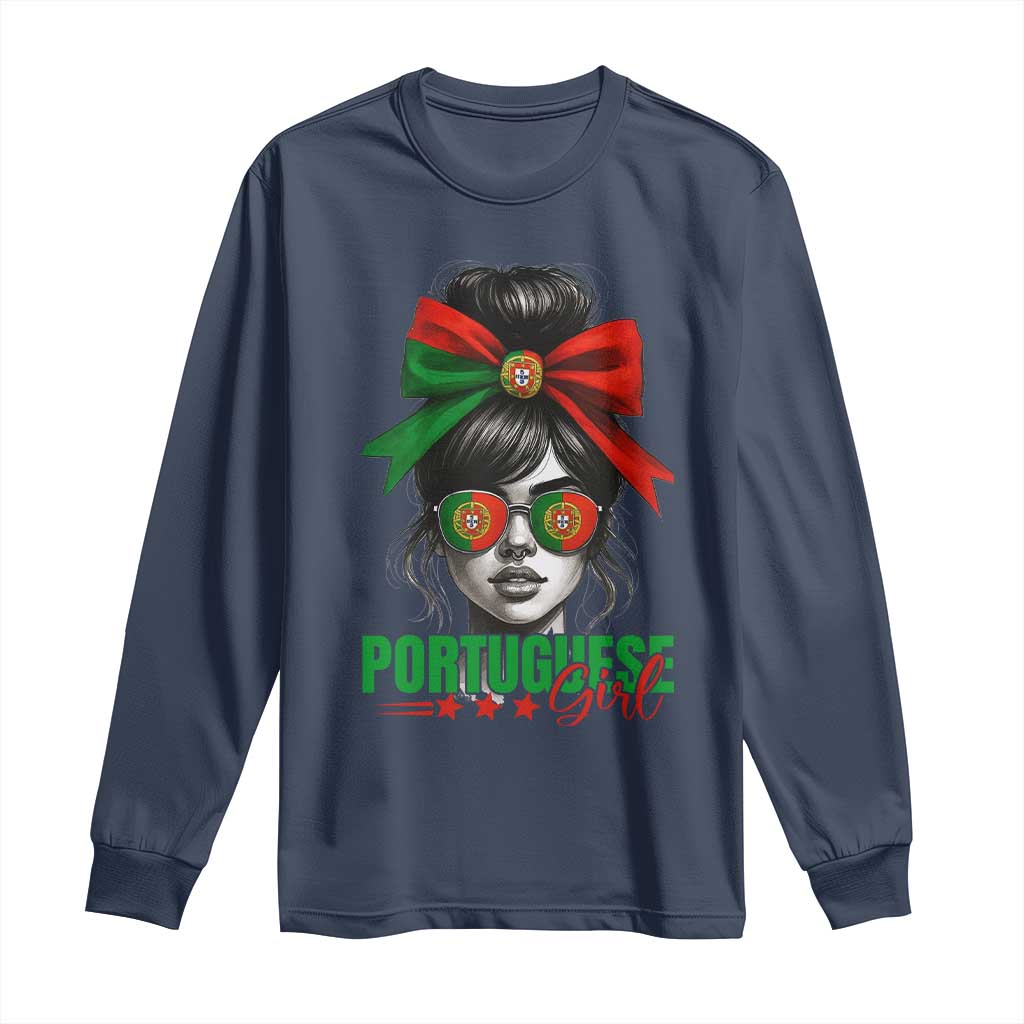 Portuguese Girl Long Sleeve Shirt Messy Bun Portugal Flag Roots Heritage Pride Gift - Wonder Print Shop