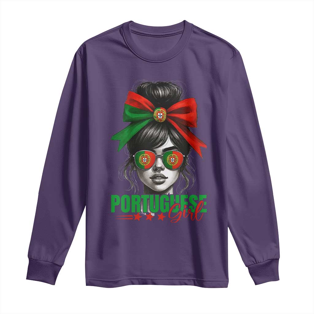 Portuguese Girl Long Sleeve Shirt Messy Bun Portugal Flag Roots Heritage Pride Gift - Wonder Print Shop
