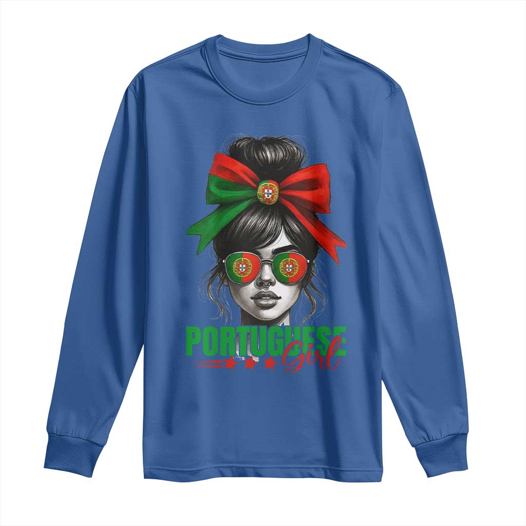 Portuguese Girl Long Sleeve Shirt Messy Bun Portugal Flag Roots Heritage Pride Gift - Wonder Print Shop