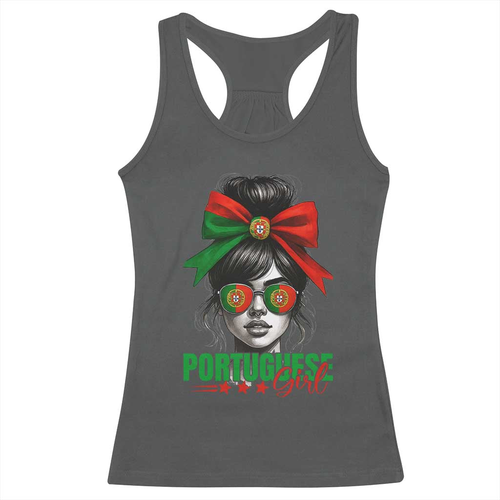 Portuguese Girl Racerback Tank Top Messy Bun Portugal Flag Roots Heritage Pride Gift - Wonder Print Shop
