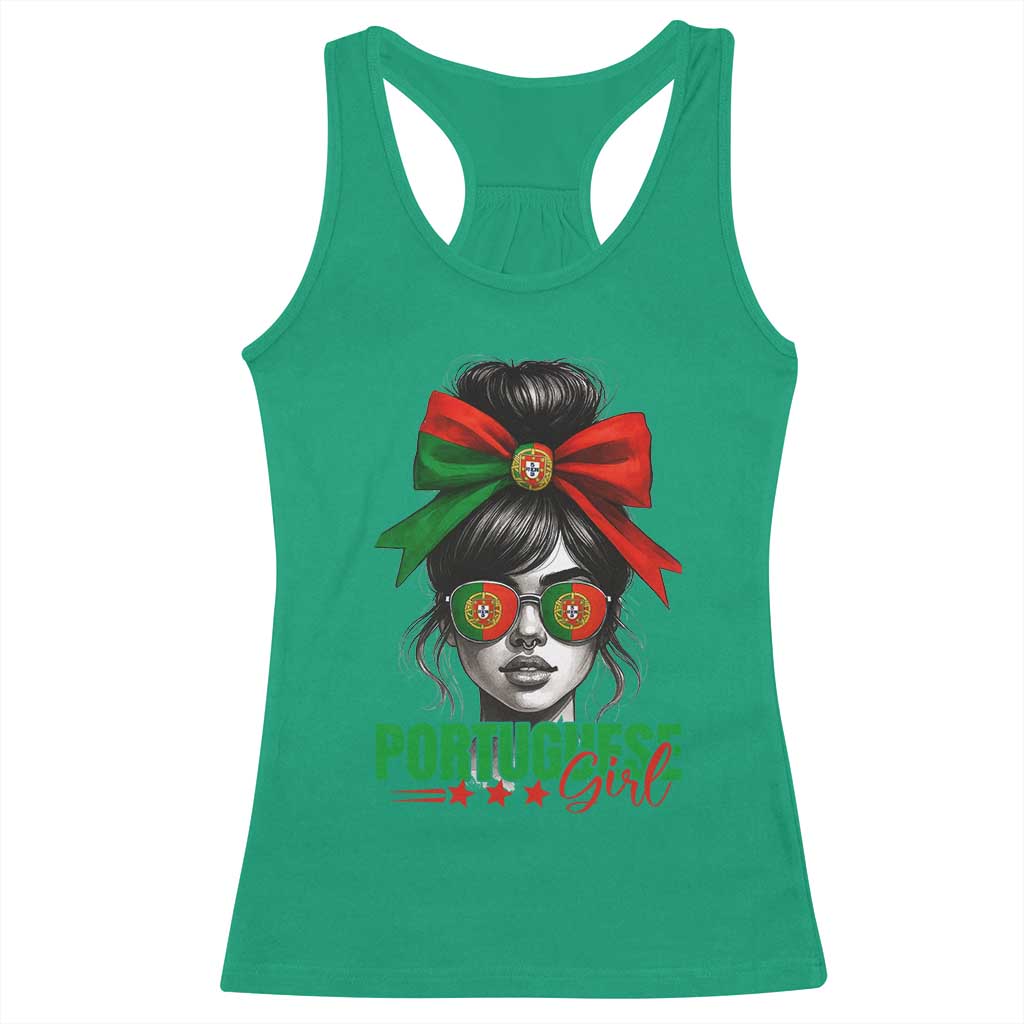 Portuguese Girl Racerback Tank Top Messy Bun Portugal Flag Roots Heritage Pride Gift - Wonder Print Shop