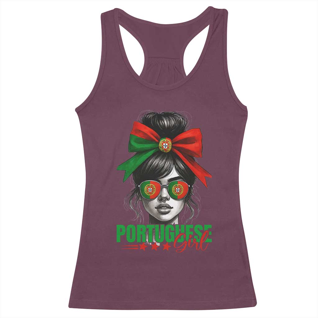 Portuguese Girl Racerback Tank Top Messy Bun Portugal Flag Roots Heritage Pride Gift - Wonder Print Shop