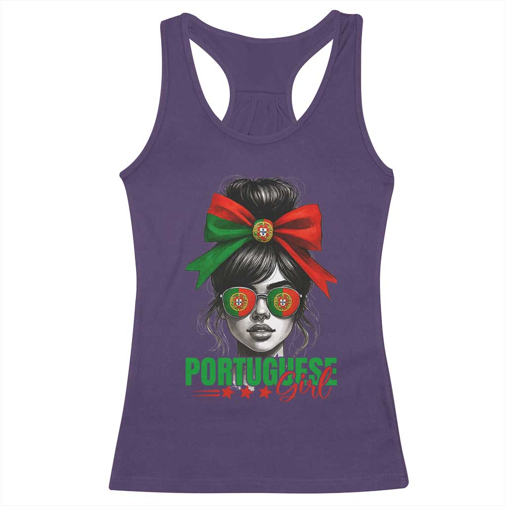 Portuguese Girl Racerback Tank Top Messy Bun Portugal Flag Roots Heritage Pride Gift - Wonder Print Shop