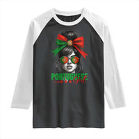 Portuguese Girl Raglan Shirt Messy Bun Portugal Flag Roots Heritage Pride Gift - Wonder Print Shop