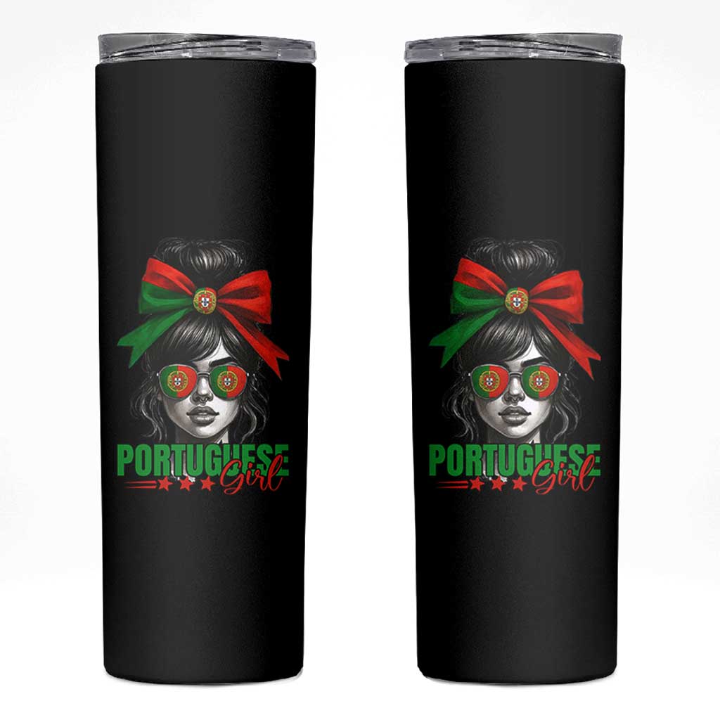 Portuguese Girl Skinny Tumbler Messy Bun Portugal Flag Roots Heritage Pride Gift - Wonder Print Shop