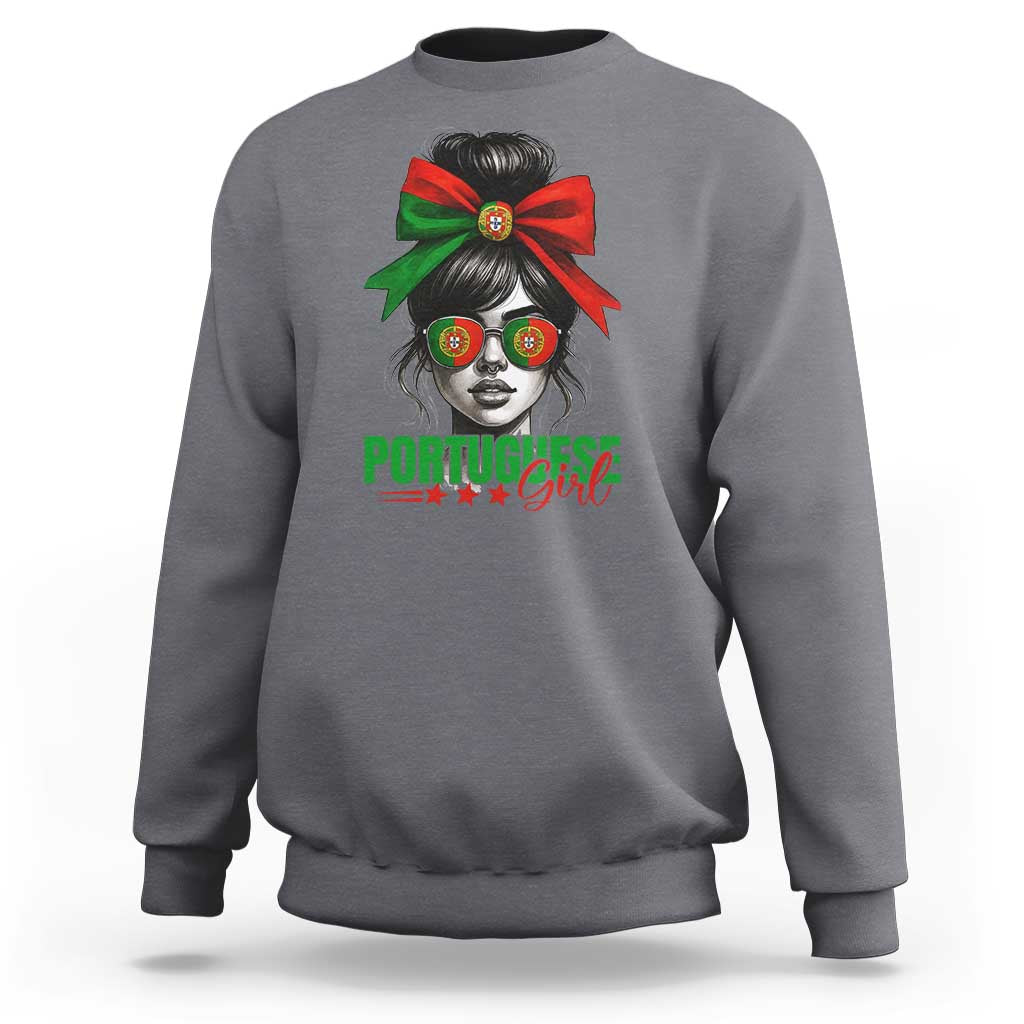 Portuguese Girl Sweatshirt Messy Bun Portugal Flag Roots Heritage Pride Gift - Wonder Print Shop