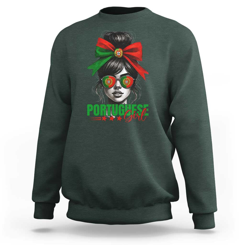 Portuguese Girl Sweatshirt Messy Bun Portugal Flag Roots Heritage Pride Gift - Wonder Print Shop