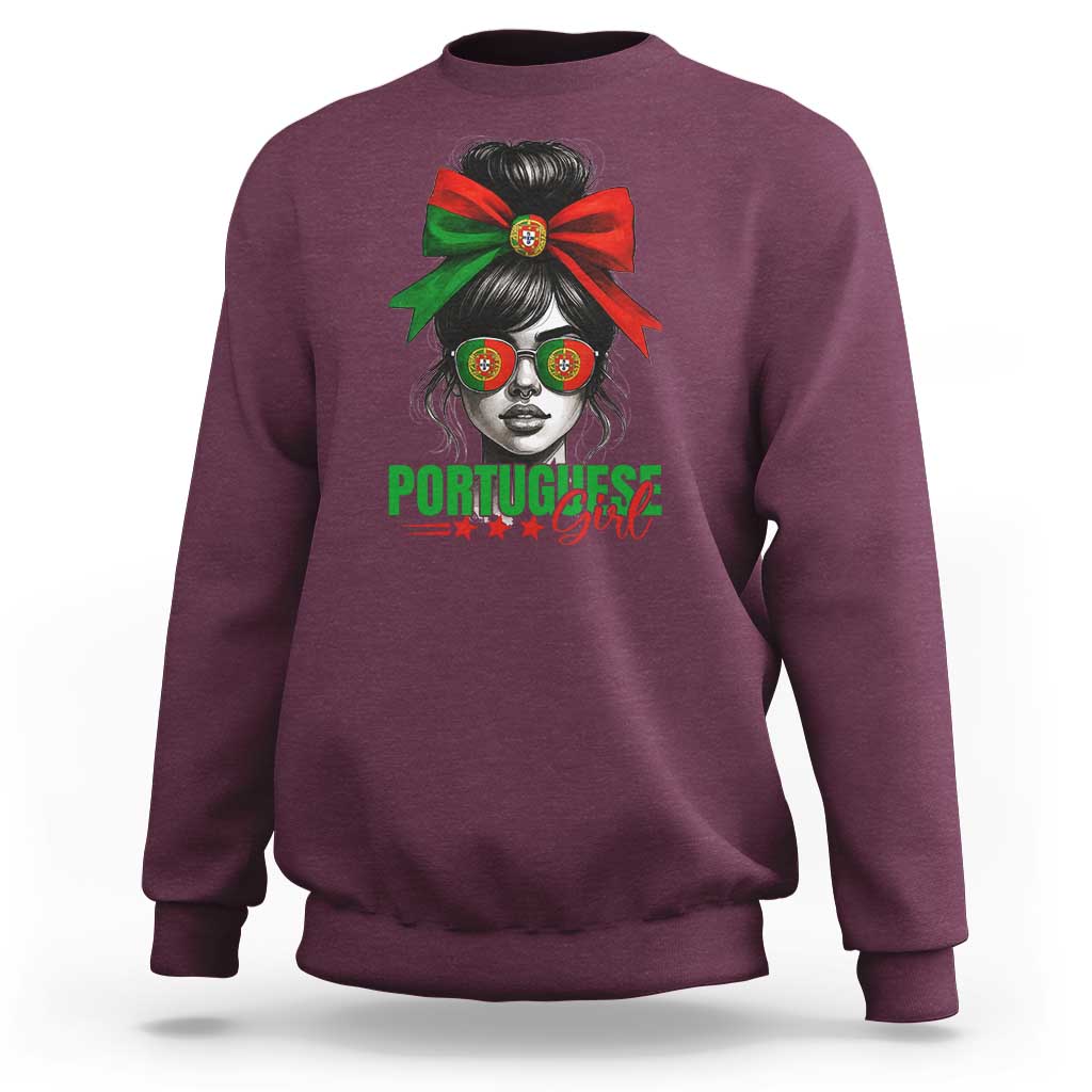 Portuguese Girl Sweatshirt Messy Bun Portugal Flag Roots Heritage Pride Gift - Wonder Print Shop