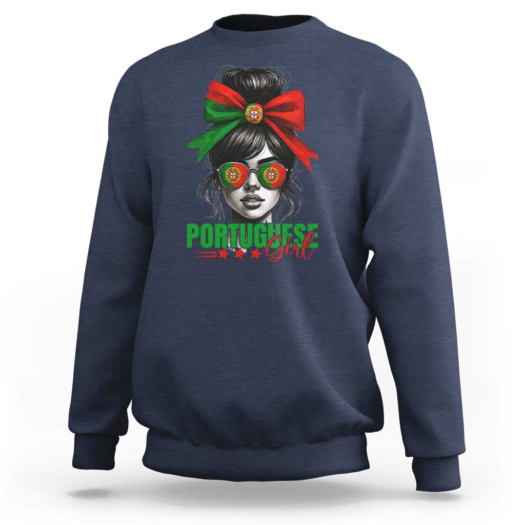 Portuguese Girl Sweatshirt Messy Bun Portugal Flag Roots Heritage Pride Gift - Wonder Print Shop