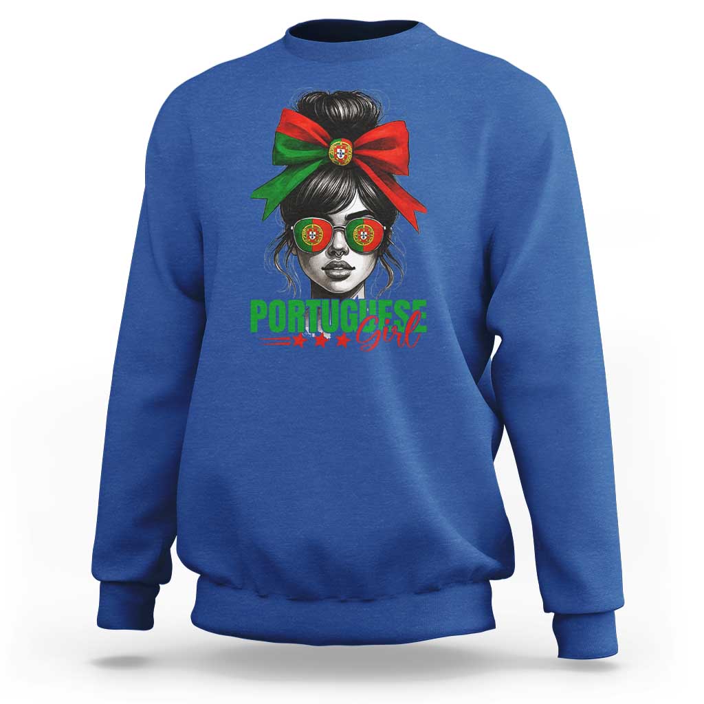 Portuguese Girl Sweatshirt Messy Bun Portugal Flag Roots Heritage Pride Gift - Wonder Print Shop