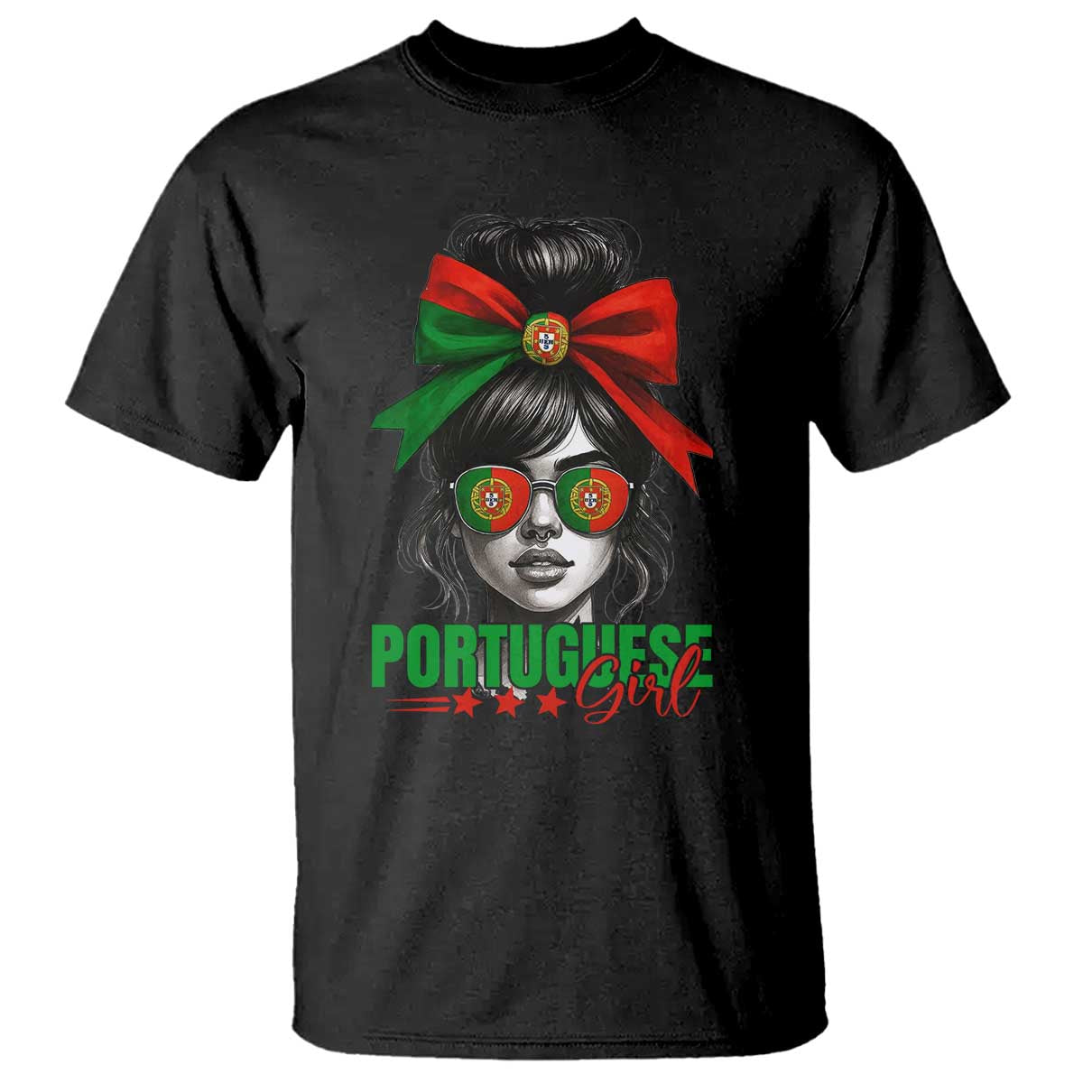 Portuguese Girl T Shirt Messy Bun Portugal Flag Roots Heritage Pride Gift - Wonder Print Shop