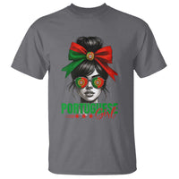 Portuguese Girl T Shirt Messy Bun Portugal Flag Roots Heritage Pride Gift - Wonder Print Shop