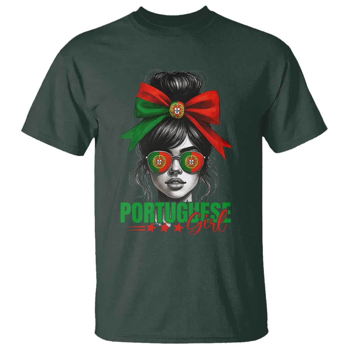 Portuguese Girl T Shirt Messy Bun Portugal Flag Roots Heritage Pride Gift - Wonder Print Shop