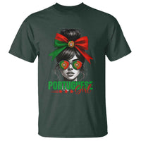 Portuguese Girl T Shirt Messy Bun Portugal Flag Roots Heritage Pride Gift - Wonder Print Shop