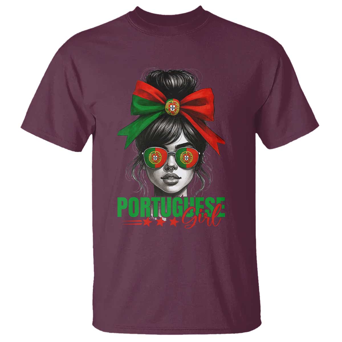 Portuguese Girl T Shirt Messy Bun Portugal Flag Roots Heritage Pride Gift - Wonder Print Shop