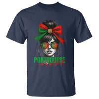 Portuguese Girl T Shirt Messy Bun Portugal Flag Roots Heritage Pride Gift - Wonder Print Shop