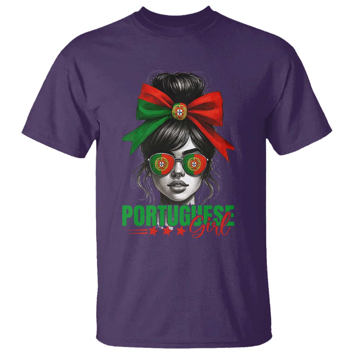Portuguese Girl T Shirt Messy Bun Portugal Flag Roots Heritage Pride Gift - Wonder Print Shop