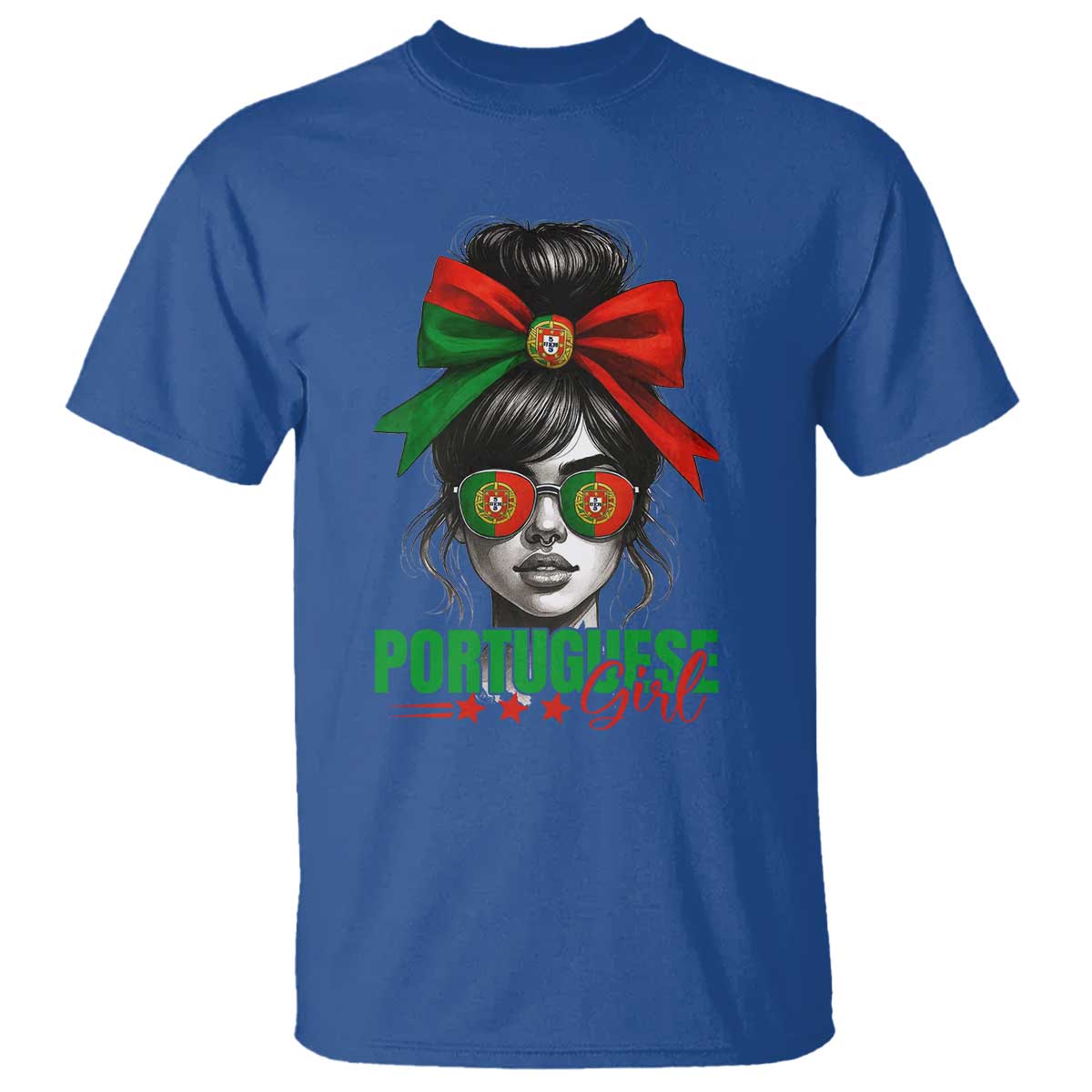 Portuguese Girl T Shirt Messy Bun Portugal Flag Roots Heritage Pride Gift - Wonder Print Shop