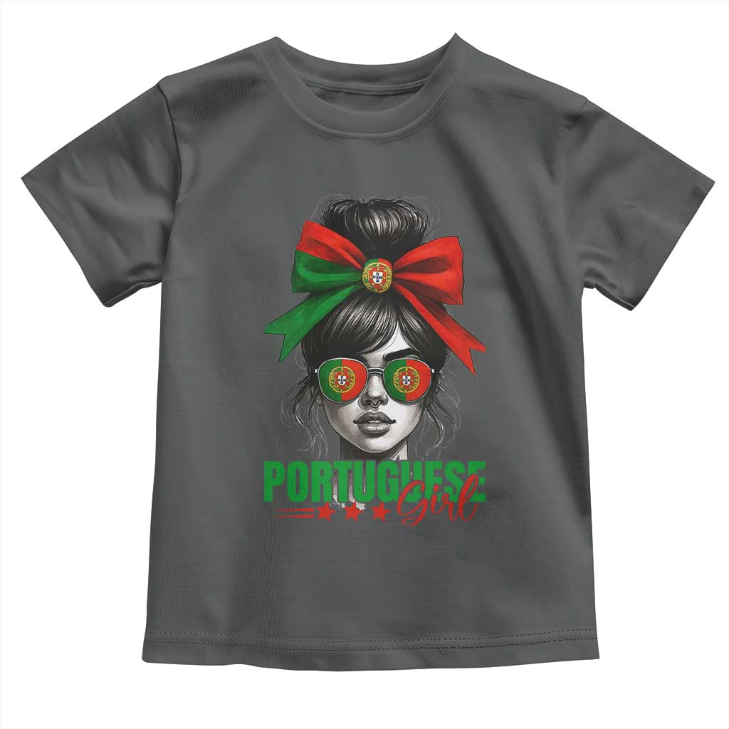 Portuguese Girl Toddler T Shirt Messy Bun Portugal Flag Roots Heritage Pride Gift - Wonder Print Shop