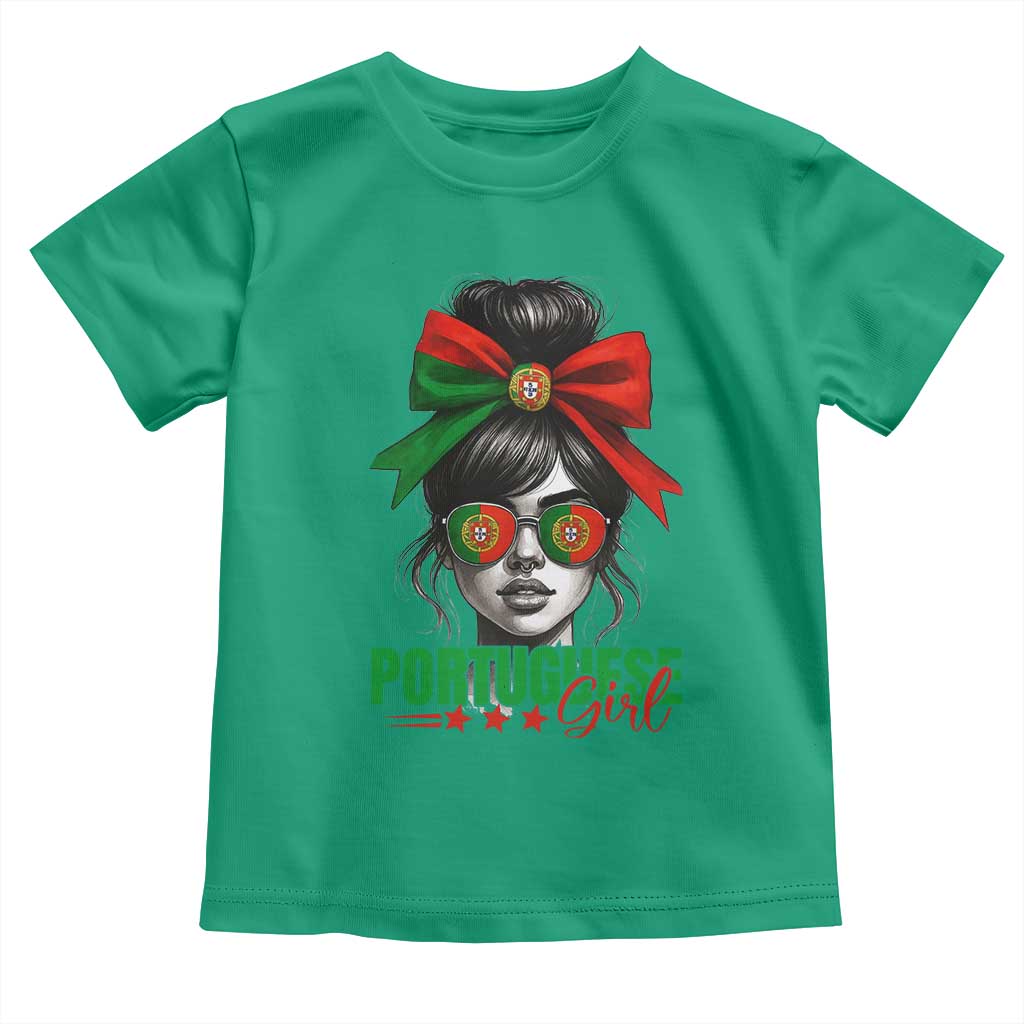 Portuguese Girl Toddler T Shirt Messy Bun Portugal Flag Roots Heritage Pride Gift - Wonder Print Shop