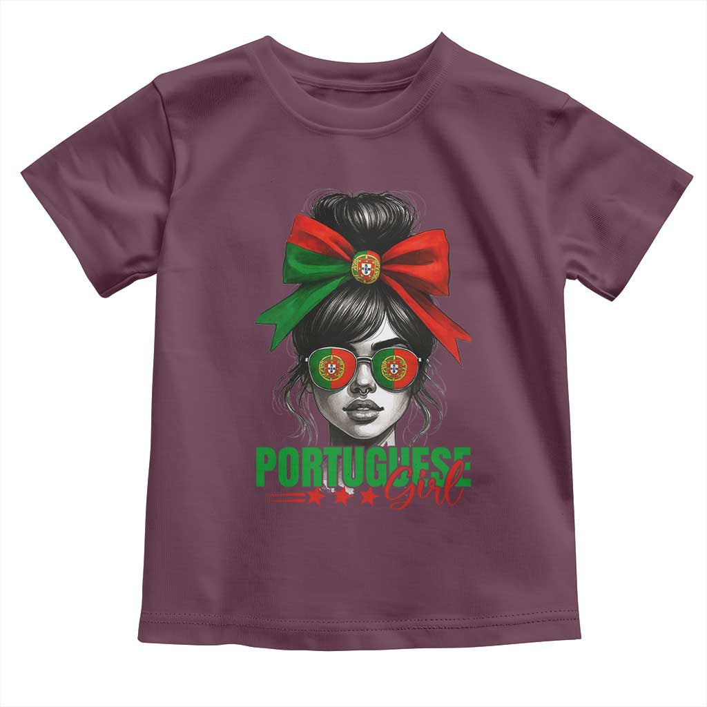 Portuguese Girl Toddler T Shirt Messy Bun Portugal Flag Roots Heritage Pride Gift - Wonder Print Shop