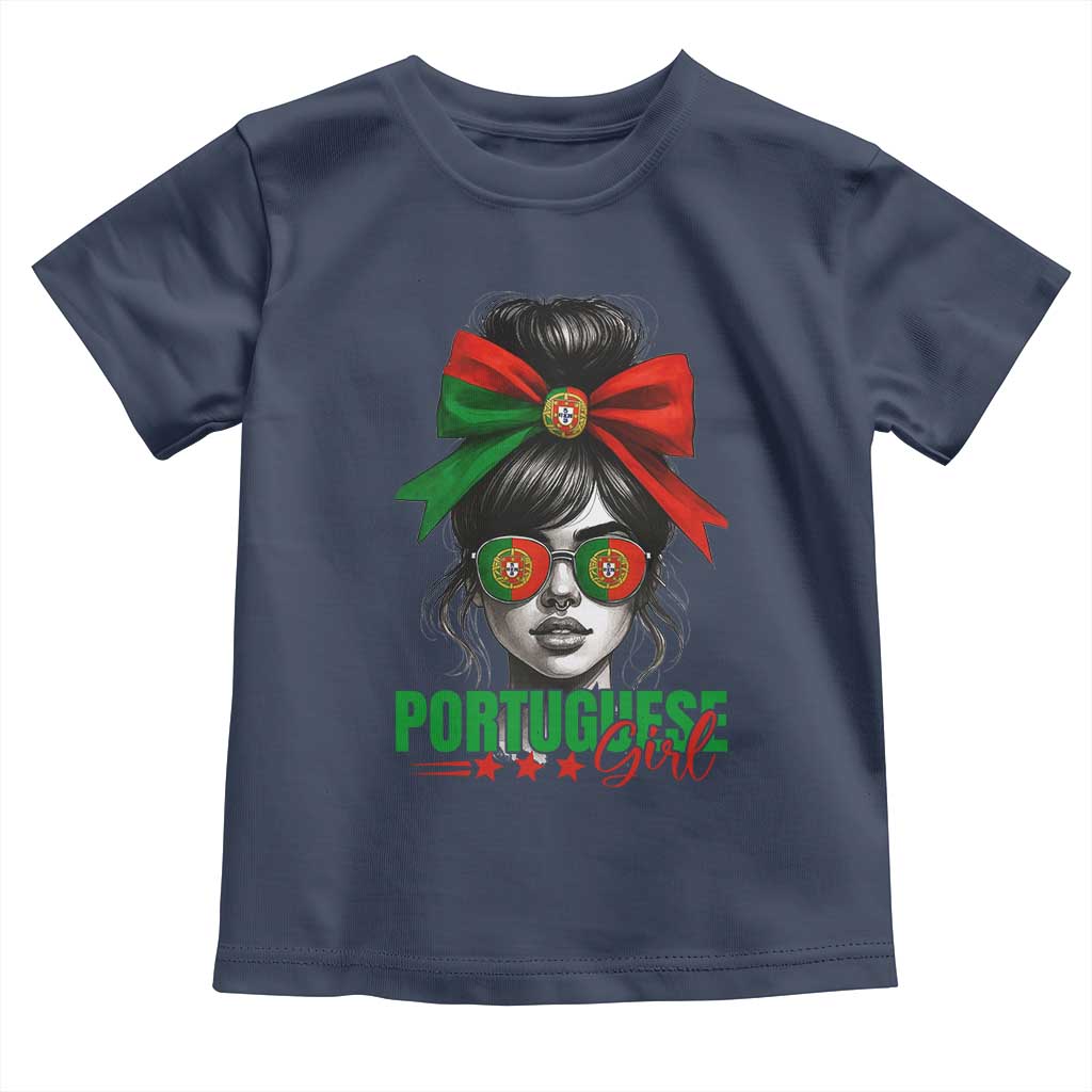 Portuguese Girl Toddler T Shirt Messy Bun Portugal Flag Roots Heritage Pride Gift - Wonder Print Shop