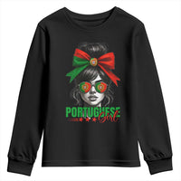 Portuguese Girl Youth Sweatshirt Messy Bun Portugal Flag Roots Heritage Pride Gift - Wonder Print Shop