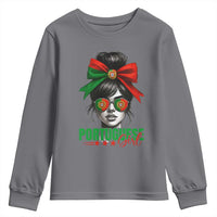 Portuguese Girl Youth Sweatshirt Messy Bun Portugal Flag Roots Heritage Pride Gift - Wonder Print Shop