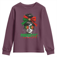 Portuguese Girl Youth Sweatshirt Messy Bun Portugal Flag Roots Heritage Pride Gift - Wonder Print Shop