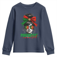 Portuguese Girl Youth Sweatshirt Messy Bun Portugal Flag Roots Heritage Pride Gift - Wonder Print Shop