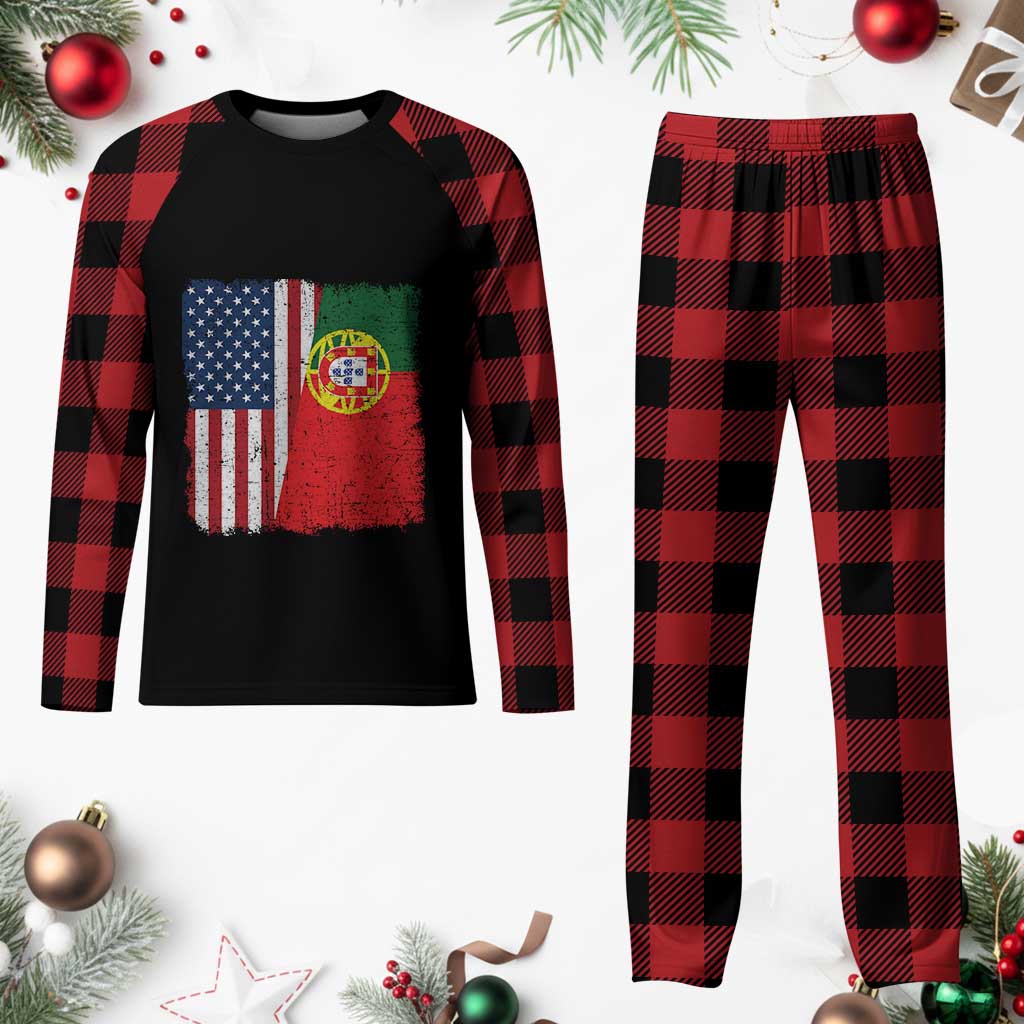 Portuguese American Flag Plaid Pajama Set Retro Vintage USA Portugal Roots Heritage Pride - Wonder Print Shop