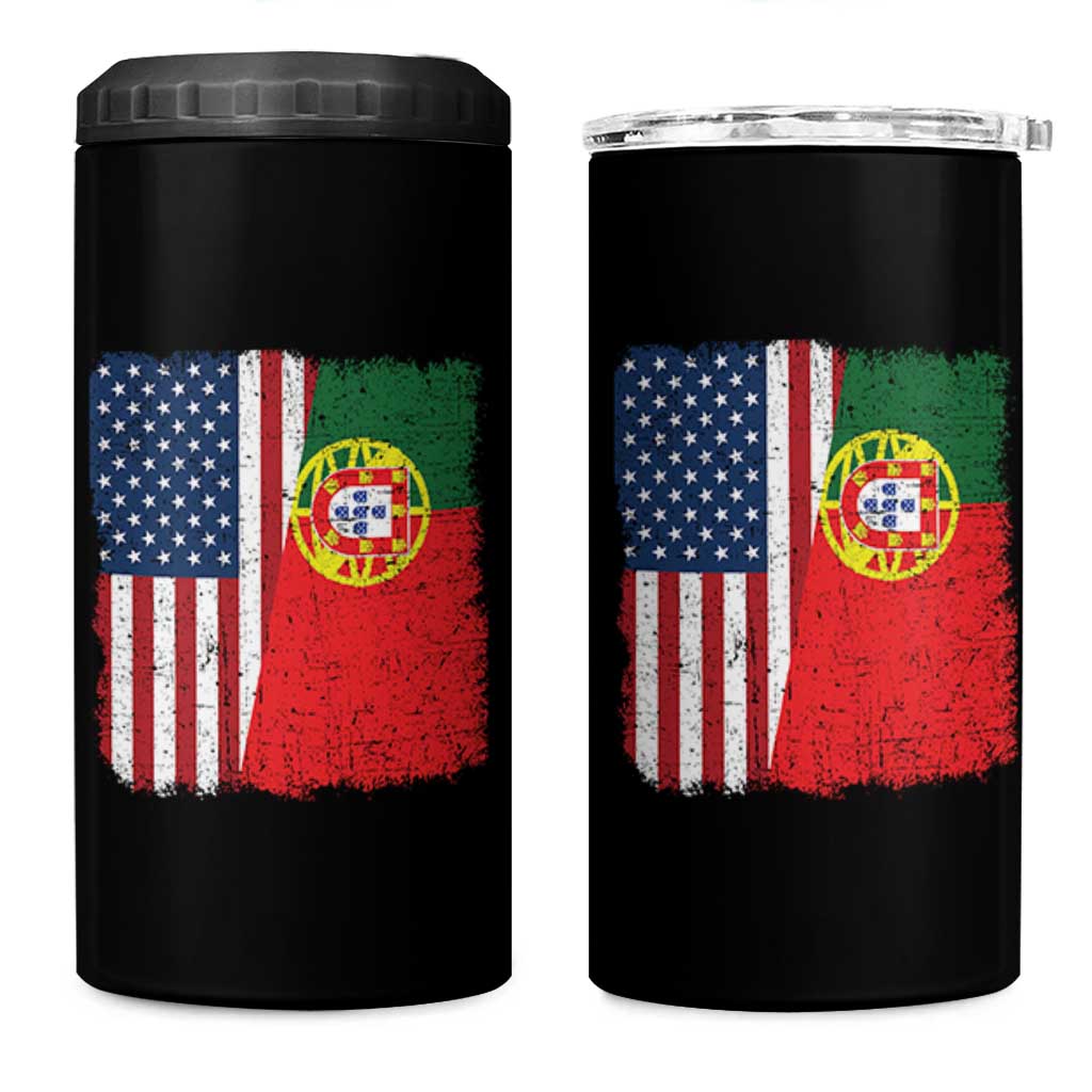 Portuguese American Flag 4 in 1 Can Cooler Tumbler Retro Vintage USA Portugal Roots Heritage Pride - Wonder Print Shop