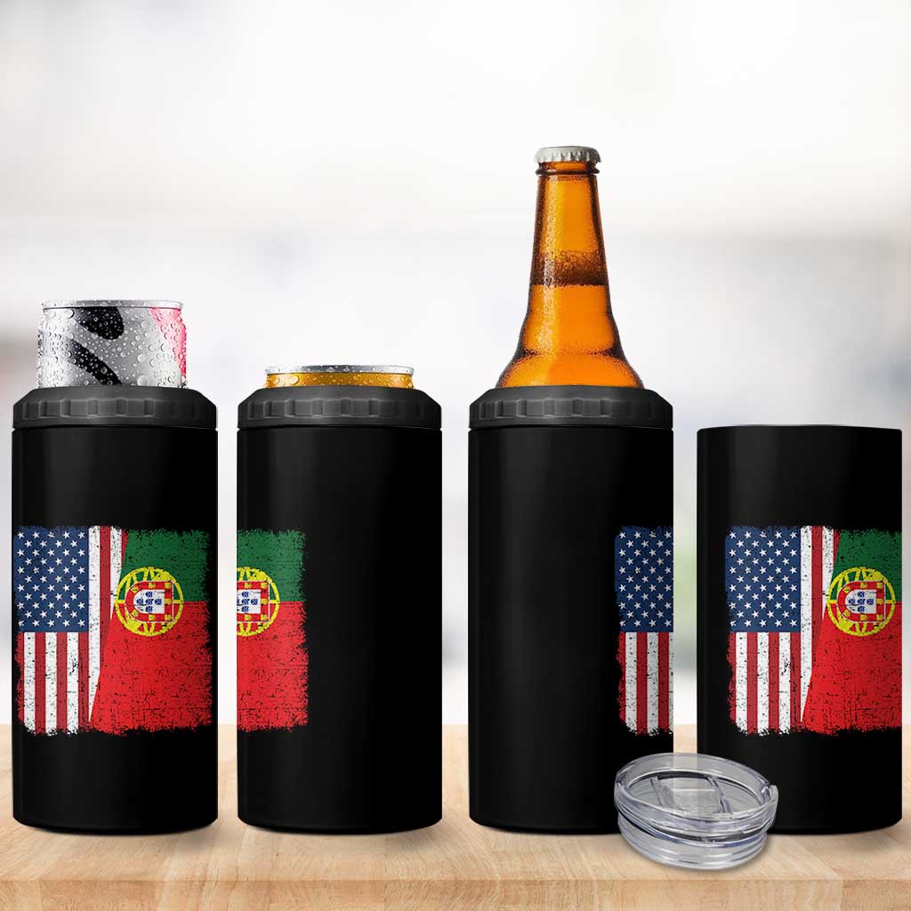 Portuguese American Flag 4 in 1 Can Cooler Tumbler Retro Vintage USA Portugal Roots Heritage Pride - Wonder Print Shop