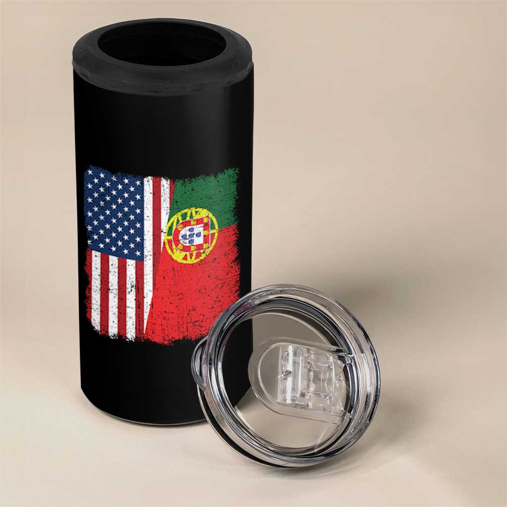 Portuguese American Flag 4 in 1 Can Cooler Tumbler Retro Vintage USA Portugal Roots Heritage Pride - Wonder Print Shop