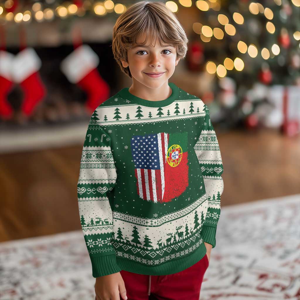 Portuguese American Flag Ugly Christmas Sweater Retro Vintage USA Portugal Roots Heritage Pride - Wonder Print Shop