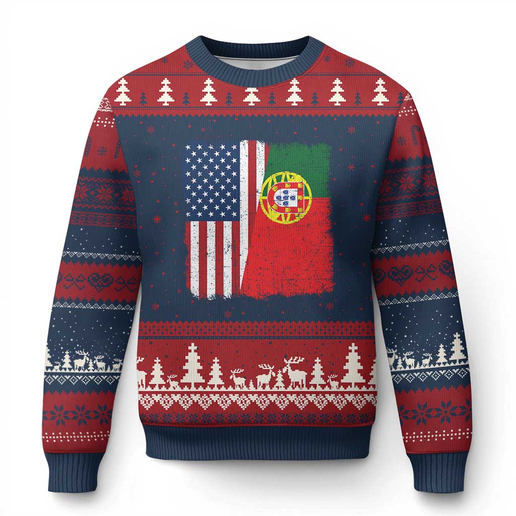 Portuguese American Flag Ugly Christmas Sweater Retro Vintage USA Portugal Roots Heritage Pride - Wonder Print Shop
