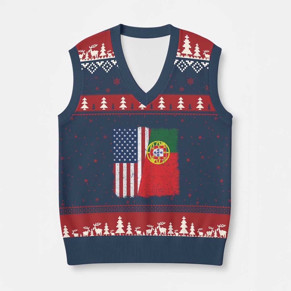 Portuguese American Flag V-Neck Knit Sweater Vest Retro Vintage USA Portugal Roots Heritage Pride - Wonder Print Shop
