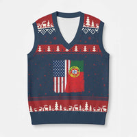 Portuguese American Flag V-Neck Knit Sweater Vest Retro Vintage USA Portugal Roots Heritage Pride - Wonder Print Shop