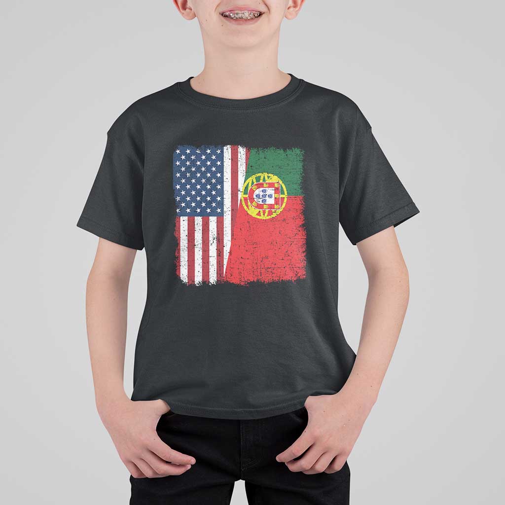 Portuguese American Flag T Shirt For Kid Retro Vintage USA Portugal Roots Heritage Pride - Wonder Print Shop