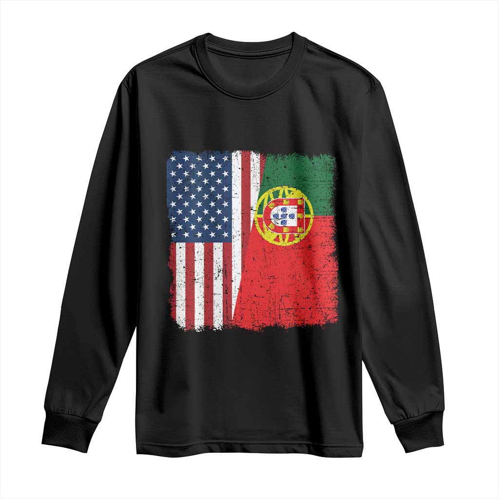 Portuguese American Flag Long Sleeve Shirt Retro Vintage USA Portugal Roots Heritage Pride - Wonder Print Shop