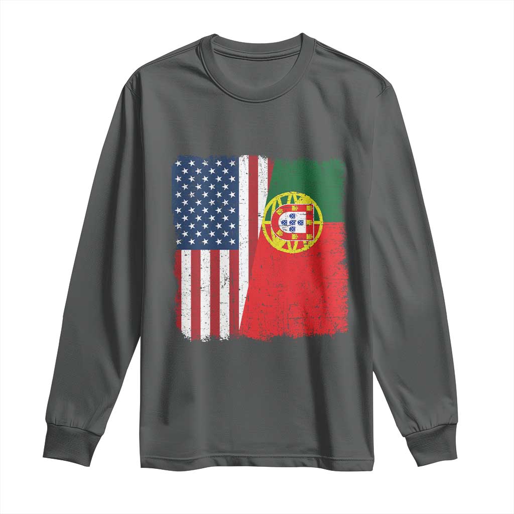 Portuguese American Flag Long Sleeve Shirt Retro Vintage USA Portugal Roots Heritage Pride - Wonder Print Shop
