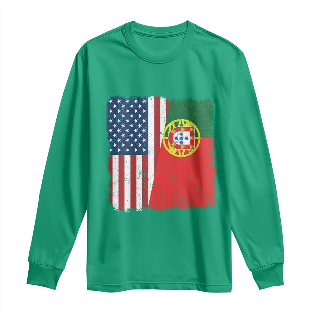Portuguese American Flag Long Sleeve Shirt Retro Vintage USA Portugal Roots Heritage Pride - Wonder Print Shop